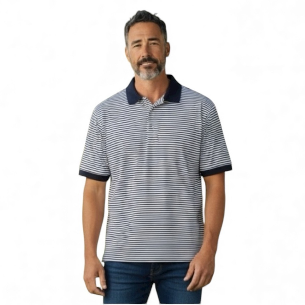 HOUSE OF CARRINGTON LEGEND Mens Polo Shirt in Navy and White Size Large golf top